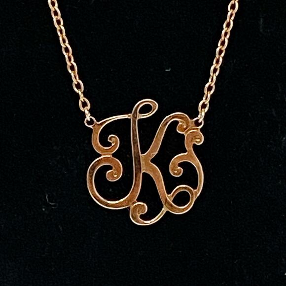 925 Sterling Letter K Initial Pendant Rose Gold Plate JCM JACMEL MAURITIUS - Picture 1 of 8